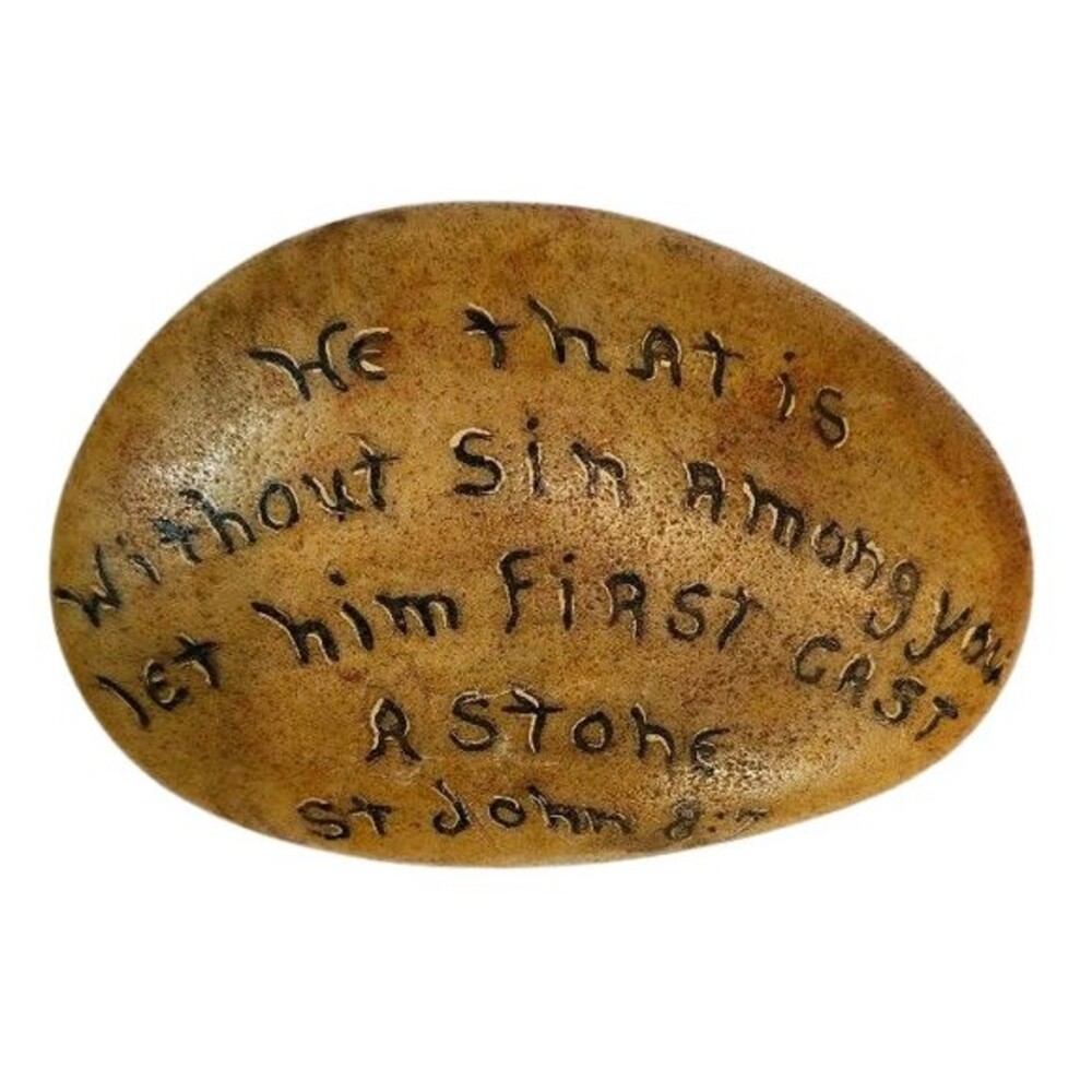 T8 Vintage 1996 Bible Verse Stone/Rock St John 8:7 Signed 3" Tall by 4.5 Wide